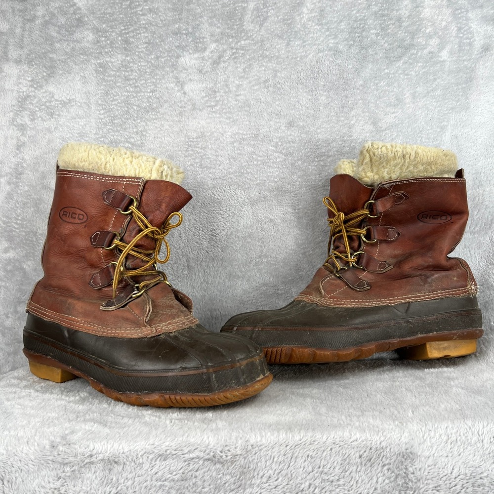 Rico Insulated Leather Duck Boots 11 Brown Men Vintage Winter Work Outdoor Boots